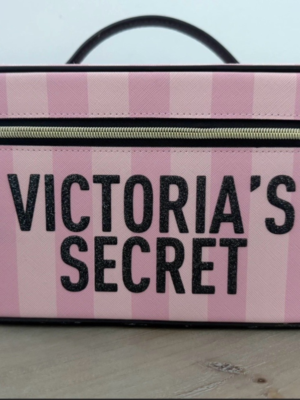 Victoria's Secret Pink Striped Logo Cosmetic Train Case